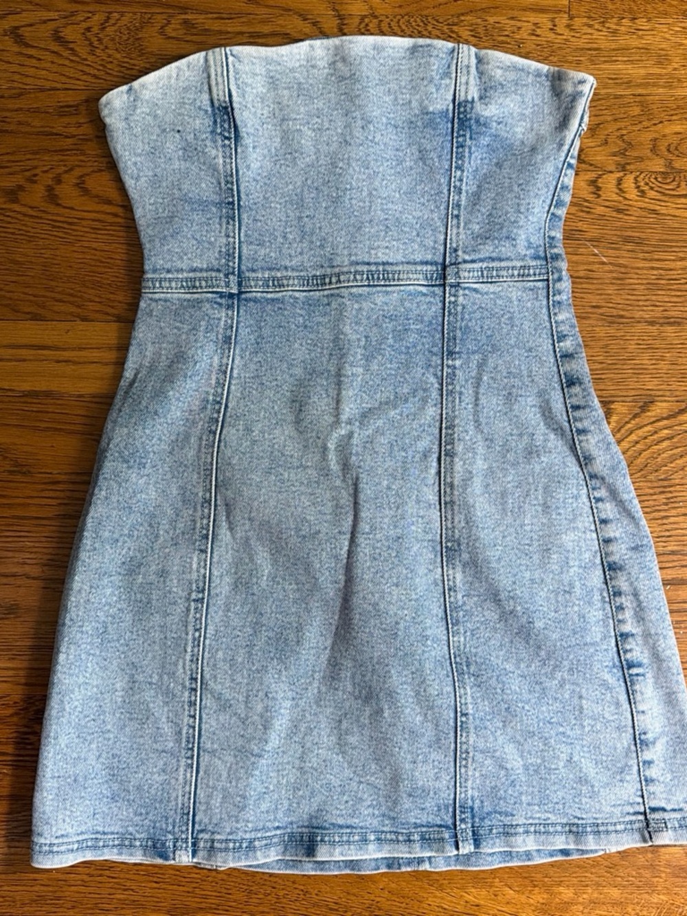 Strapless Light Blue Denim Mini Dress